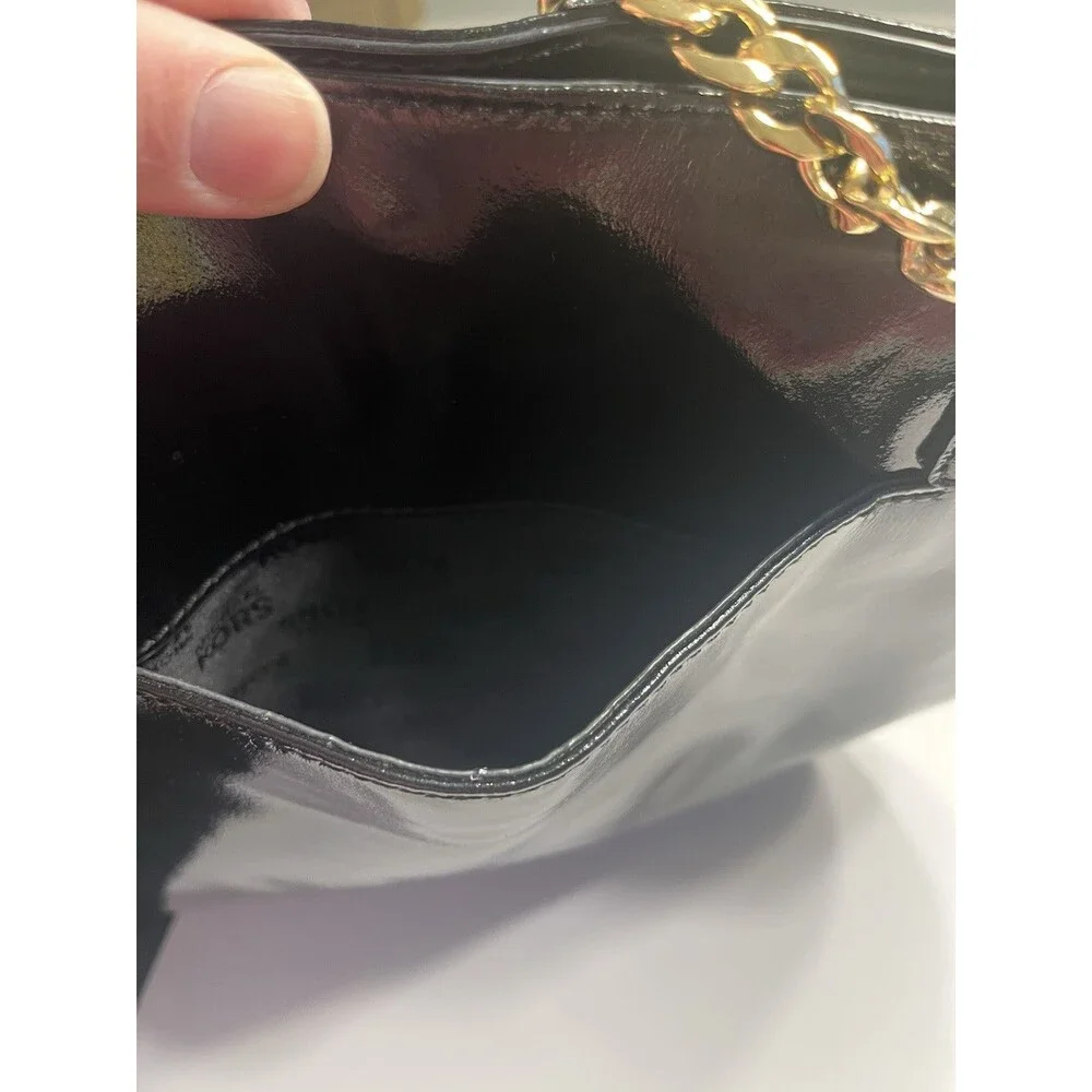 Michael Kors Jet Set Shiny Black Patent Leather Chain Tote Purse Handbag